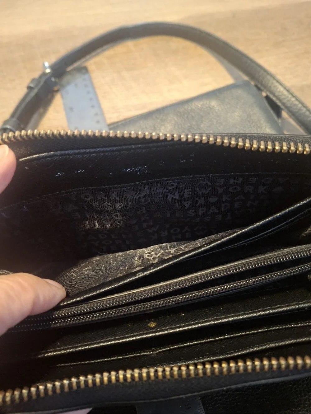 kate spade Black Saffiano Zip Around Wallet